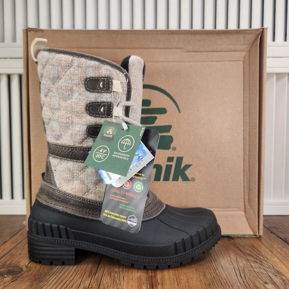 Kamik Sienna 3 Gray Womens 6 Black Plaid Insulated Waterproof Winter Snow Boots